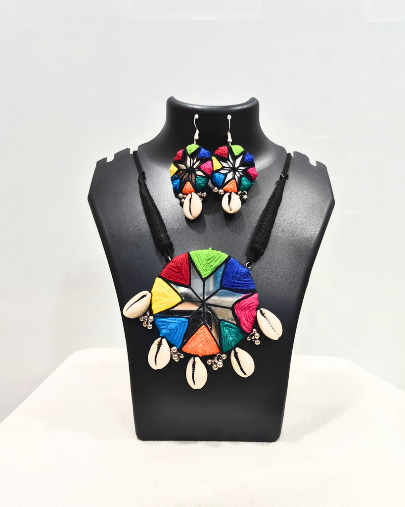 Multi colour thread and covri Necklace