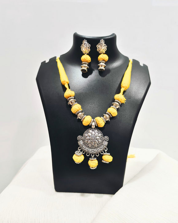 Yelow cotton ball Necklace