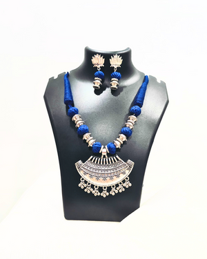 Blue cotton Ball Necklace
