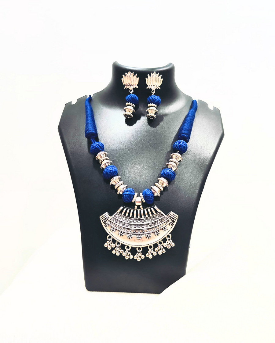 Blue cotton Ball Necklace