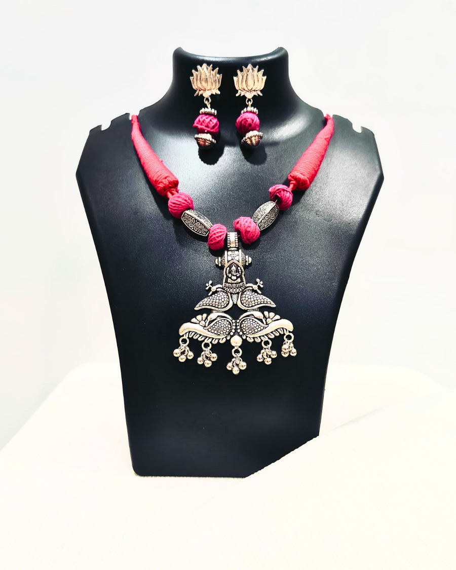 Pink cotton Ball Necklace