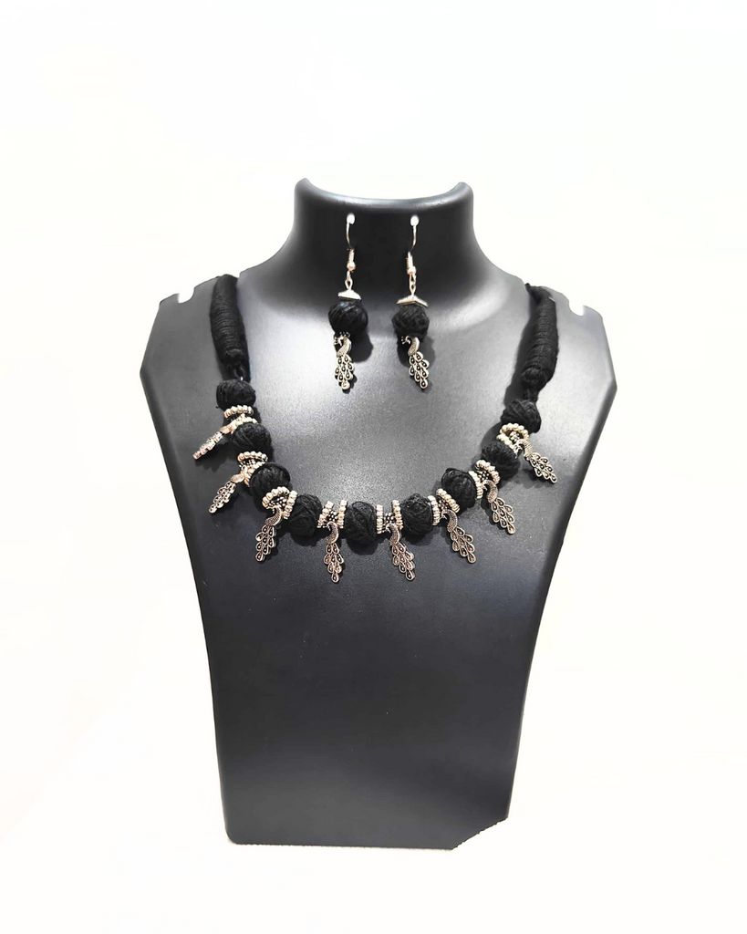 Black cotton Ball Necklace