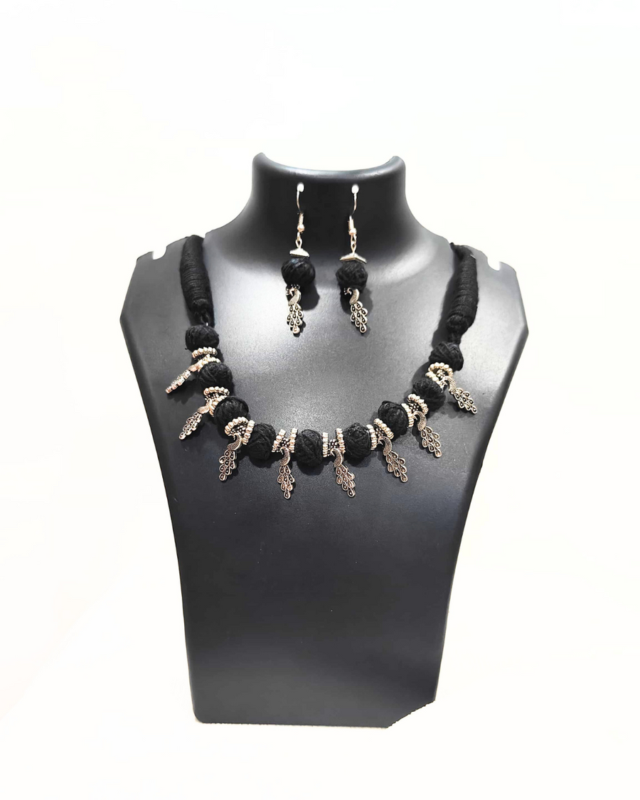 Black cotton Ball Necklace
