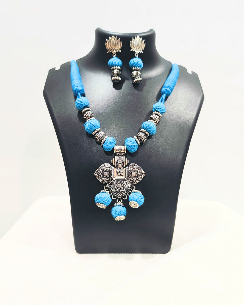Light Blue Cotton Ball Necklace