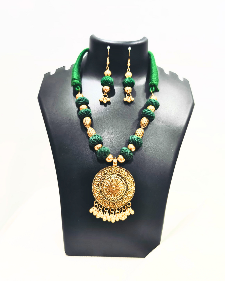 Green Cotton Ball Necklace