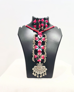 Pink And Black Embroidery Necklace